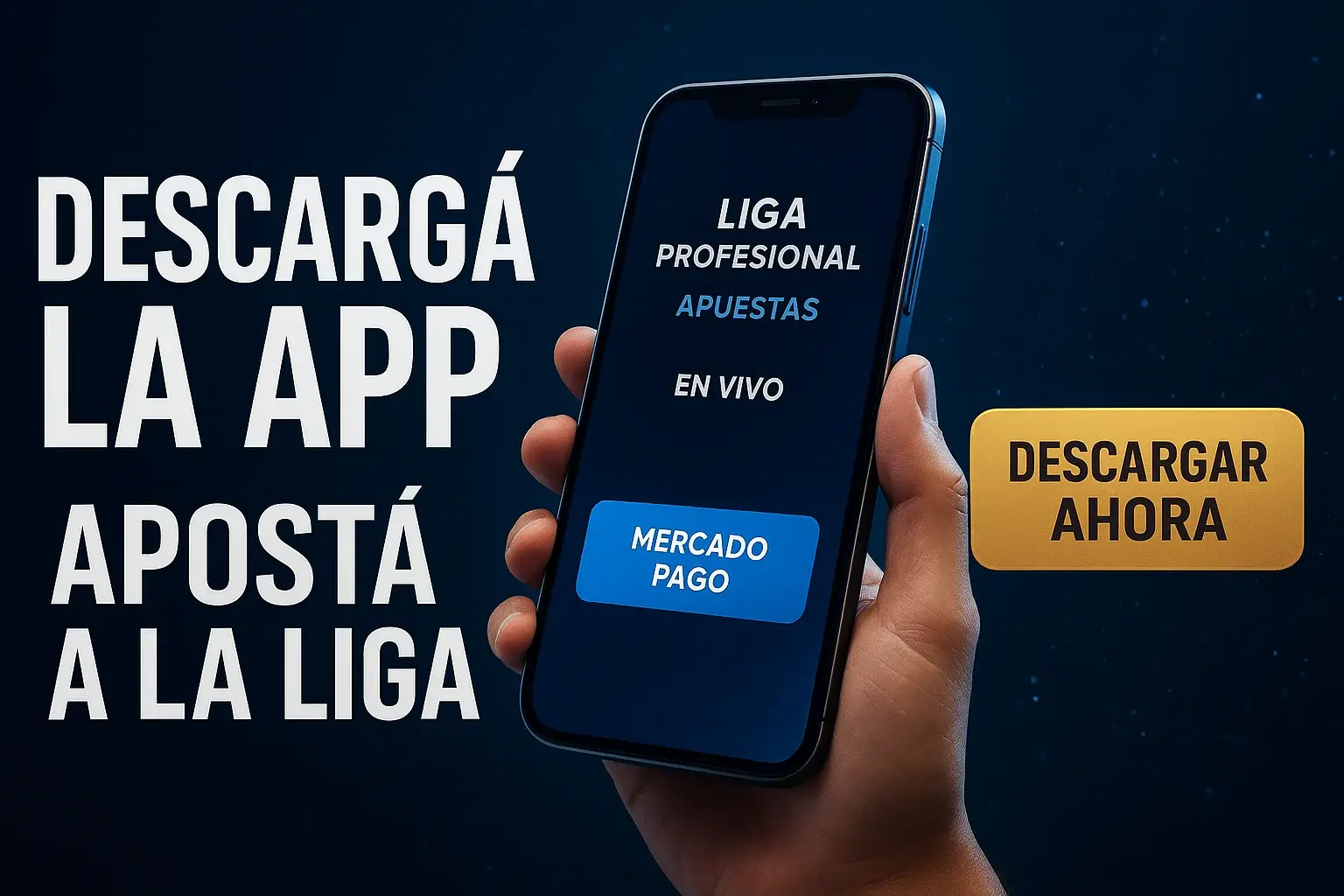 Banner de apuestas deportivas con celular Android y botón Descargar Ahora