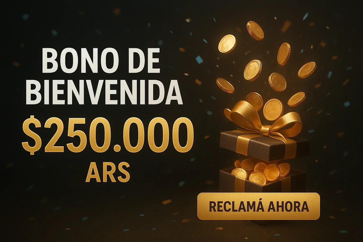 Banner de casino con bono de bienvenida $250.000 ARS y botón Reclamá Ahora